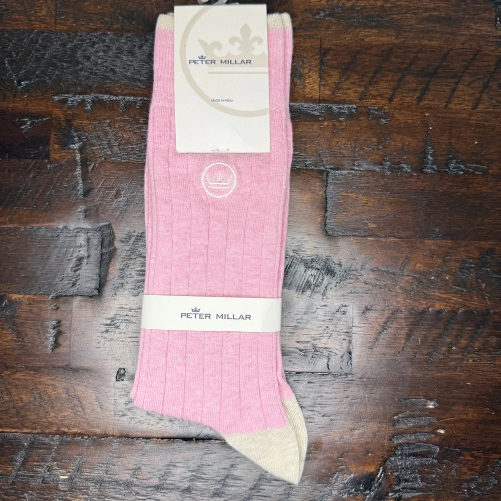 Peter Millar Men’s Heathered Pink Ribbed Socks Peruvian Pima Cotton Blend OS